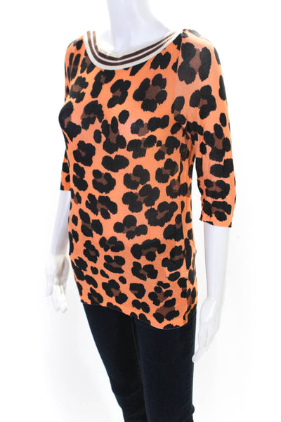 Blugirl Blumarine Women's Animal Print Short Sleeve Top Orange Size 42