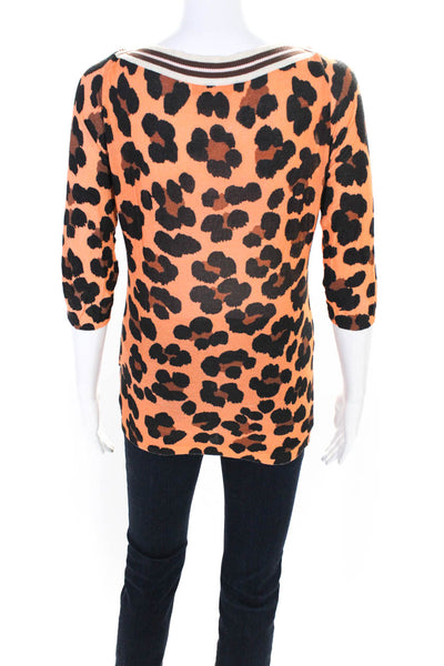 Blugirl Blumarine Women's Animal Print Short Sleeve Top Orange Size 42