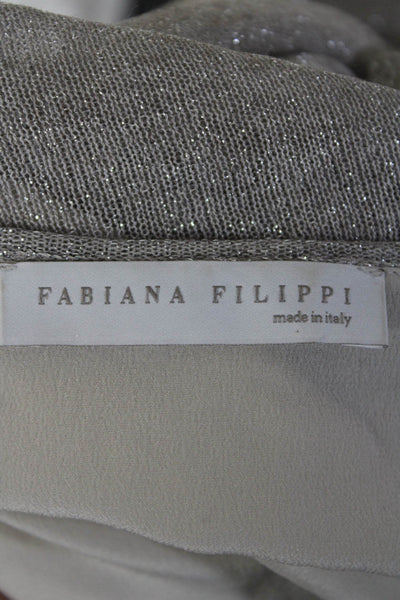 Fabiana Filippi Women's 3/4 Sleeve Layered Scoop Neck Top Silver Size XS