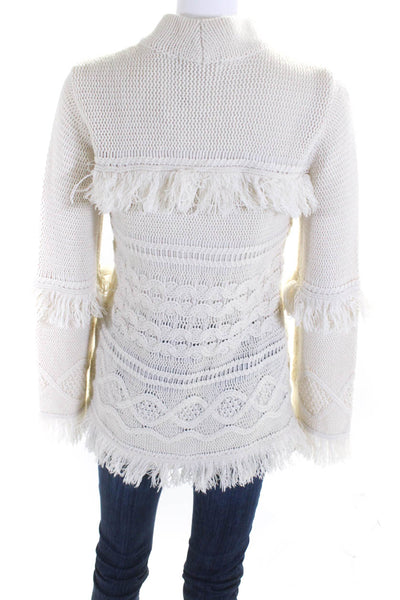 BB Dakota Womens Long Sleeve Mock Neck Fringe Trim Pullover Sweater Cream Size S