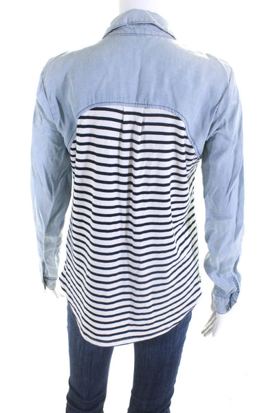 Splendid Women's Long Sleeve Striped Button Down Blouse Blue Size S