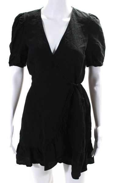 Los Angeles Atelier & Other Stories Womens Linen Mini Wrap Dress Black Size 4