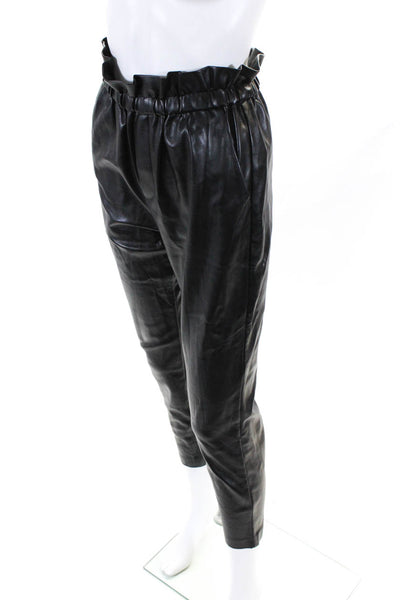 Suncoo Womens Faux Leather Paper Bag Waist High Rise Pants Black Size 0