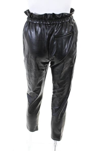 Suncoo Womens Faux Leather Paper Bag Waist High Rise Pants Black Size 0