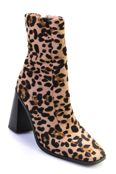 Pretty Little Thing Womens Animal Print Ankle Boots Brown Black Size 38 8