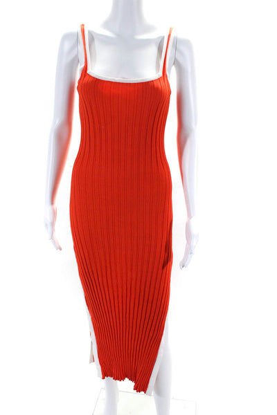Solid & Striped Womens Cotton Knit Two Tone Snap Up Midi Dress Orange Size S