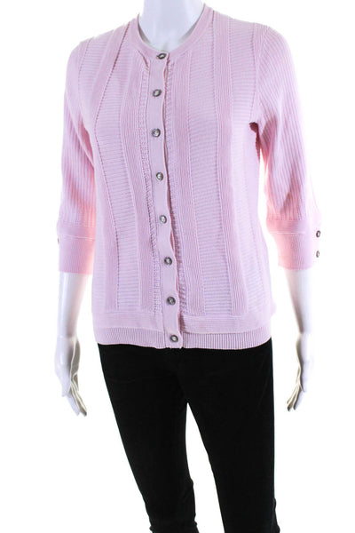 Brooks Brothers Women's Round Neck 3/ Sleeves Cardigan Sweater Pink Size S