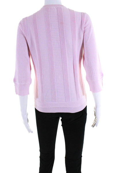 Brooks Brothers Women's Round Neck 3/ Sleeves Cardigan Sweater Pink Size S