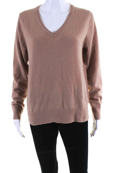 Quince Womens Cashmere Long Sleeves V Neck Sweater Brown Size Medium