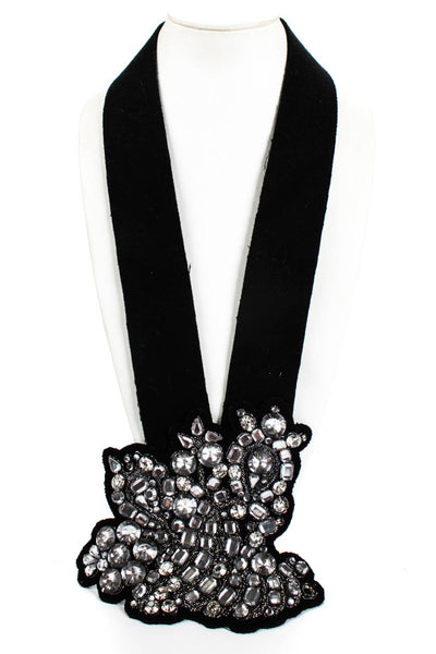 Vera Wang Womens Felt Crystal Bib Necklace