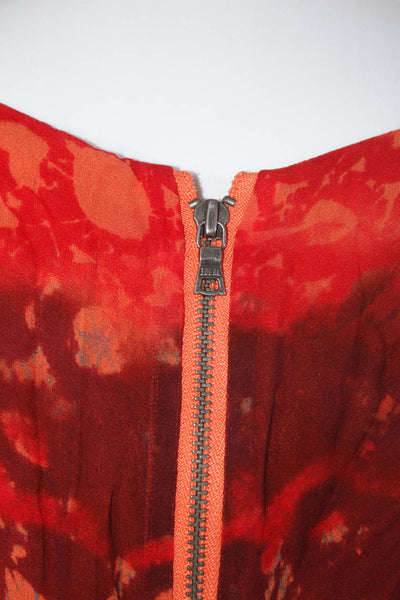Alice + Olivia Womens Sleeveless Scoop Neck Printed Silk Top Red Orange Medium