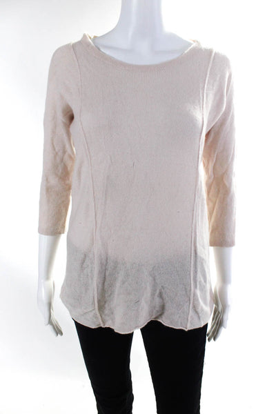 Cynthia Rowley Womens 3/4 Sleeve Scoop Neck Cashmere Sweater Pale Pink Medium