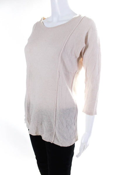 Cynthia Rowley Womens 3/4 Sleeve Scoop Neck Cashmere Sweater Pale Pink Medium