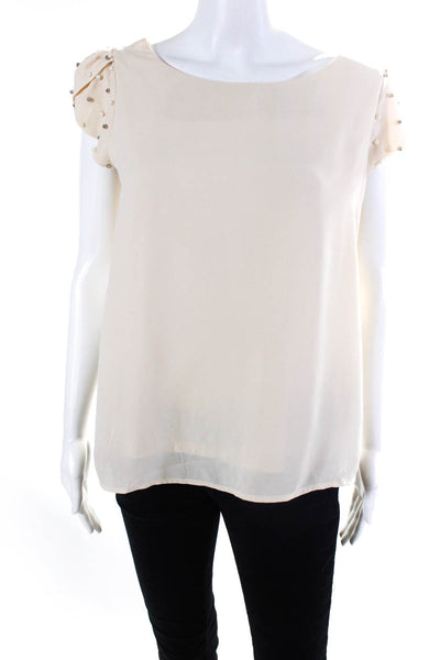 Bellatrix Womens Short Sleeve Beaded Scoop Neck Shirt White Size Extra Small
