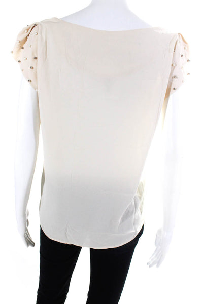 Bellatrix Womens Short Sleeve Beaded Scoop Neck Shirt White Size Extra Small