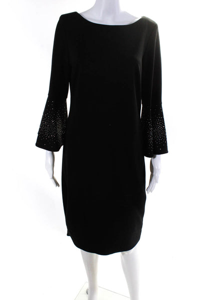 Calvin Klein Womens Back Zip Rhinestone Flare Shift Dress Black Size 12