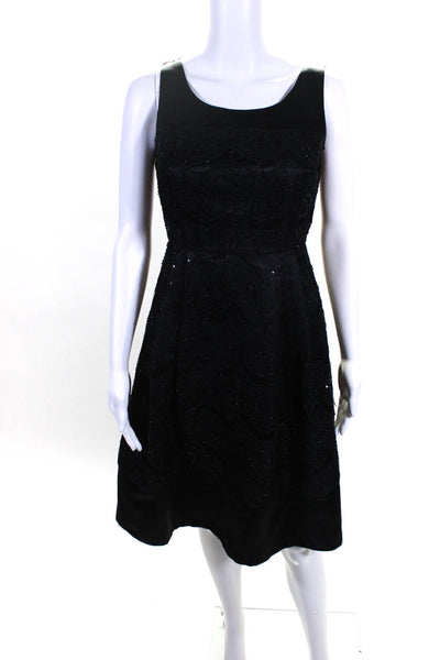 Calvin Klein Women's Pleated Scoop Neck Beaded A-Line Dress Black Size 2