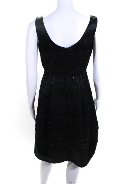 Calvin Klein Women's Pleated Scoop Neck Beaded A-Line Dress Black Size 2