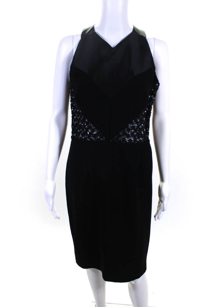 Theia Women's Sleeveless Halter Neck Embroidered Sheath Dress Black Size 12