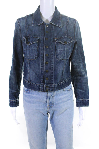 Current/Elliott Womens Long Sleeved Buttoned Collared Jean Jacket Blue Size 1