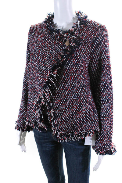Cubic Womens Tweed Cardigan Sweater Red Navy Blue Size Large