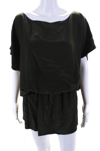 Karen Zambos Womens Silk Elastic Waist A Line Mini Dress Green Size Medium
