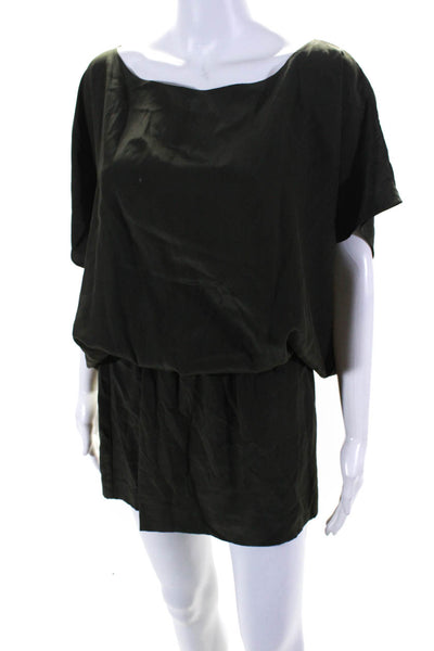 Karen Zambos Womens Silk Elastic Waist A Line Mini Dress Green Size Medium