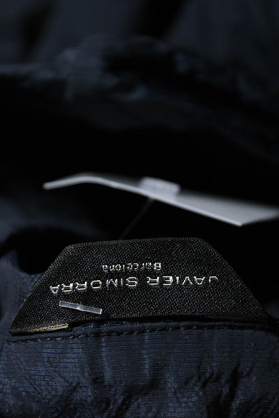 Javier Simorra Womens Long Sleeve Geometric Print Button Up Top Navy Blue Size 6