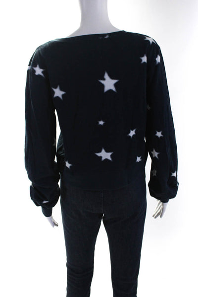 Pam & Gela Womens Cotton Knit Star Printed Sweater Pullover Top Navy Blue Size S