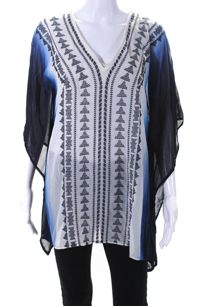 Surf Gypsy Womens Embroidered Ombre Short Sleeved Tunic Blouse Blue White Size M