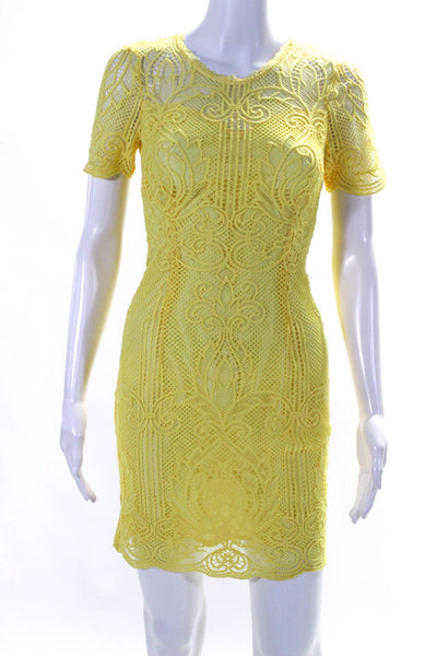 Silvian Heach Women's Short Sleeves Lace Bodycon Mini Dress Yellow Size XXS