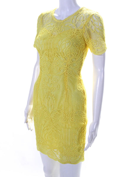 Silvian Heach Women's Short Sleeves Lace Bodycon Mini Dress Yellow Size XXS