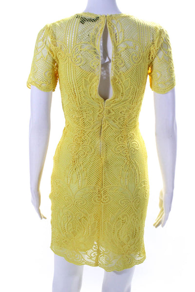 Silvian Heach Women's Short Sleeves Lace Bodycon Mini Dress Yellow Size XXS