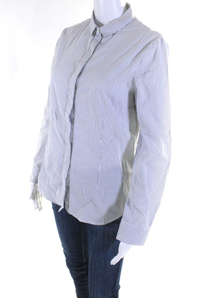 Peserico Women's Long Sleeve Button Up Striped Collar Blouse White Size M