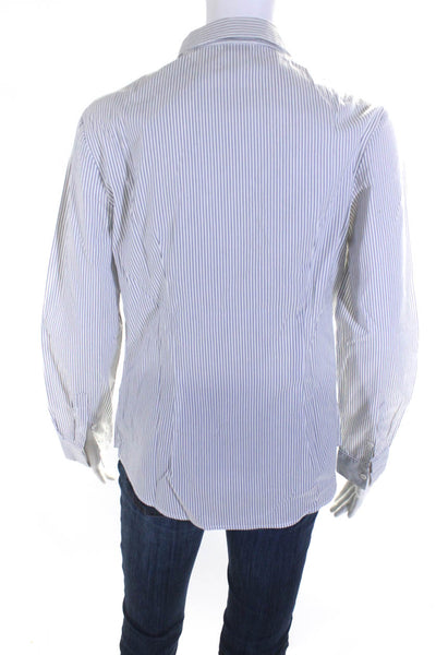 Peserico Women's Long Sleeve Button Up Striped Collar Blouse White Size M