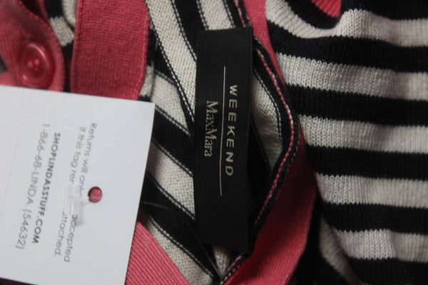 Weekend Max Mara Women's Silk Cotton Stiped V Neck Cardigan Multicolor Size S