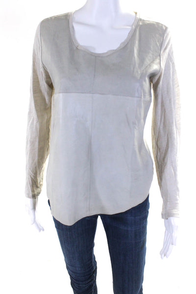 Majestic Filatures Women's Leather Front Long Sleeve Top Gray Size 2