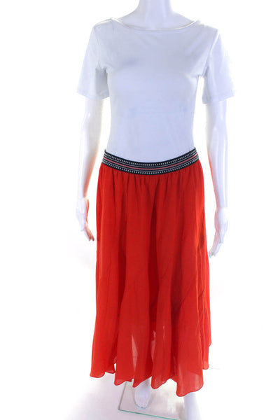 Vanessa Virginia Women's Satin Embroidered A Line Maxi Skirt Orange Size M