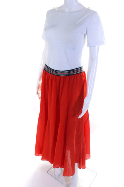 Vanessa Virginia Women's Satin Embroidered A Line Maxi Skirt Orange Size M