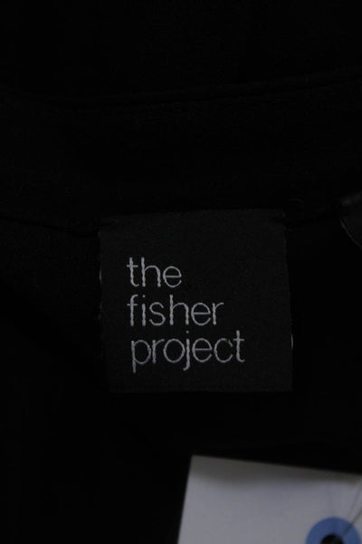 The Fisher Project Women's LS Button Down Tie Waist Silk Romper Black Size L