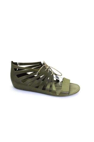 Givenchy Womens Open Toe Rubber Lace Up Gladiator Sandals Army Green Size 9