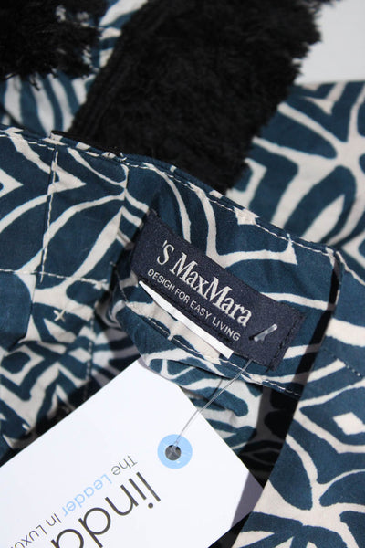 'S Max Mara Womens Round Neck Long Sleeved Fringe Blouse Blue White Black Size M