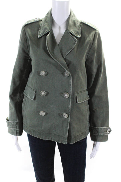 Le Superbe Womens Double Breasted Notched Collar Jacket Olive Green Size Small