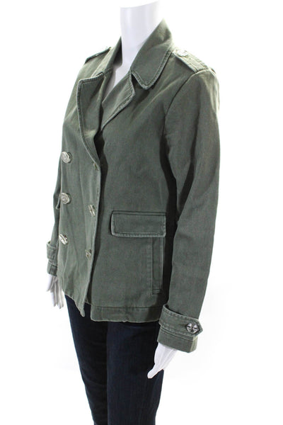 Le Superbe Womens Double Breasted Notched Collar Jacket Olive Green Size Small