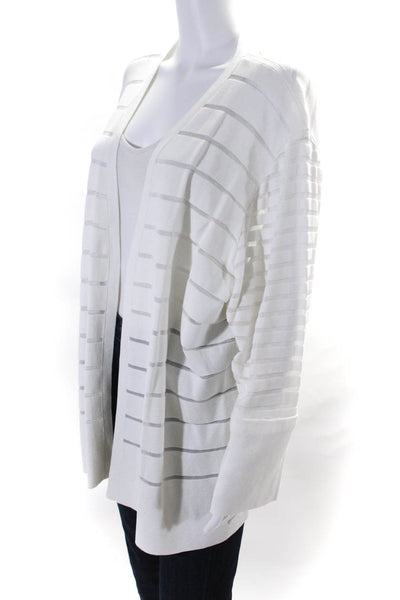 Lafayette 148 New York Womens Open Knit Striped Cardigan Sweater White Size 3X