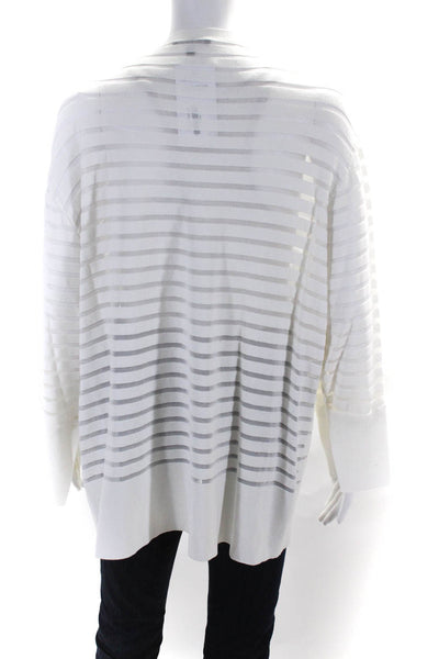 Lafayette 148 New York Womens Open Knit Striped Cardigan Sweater White Size 3X