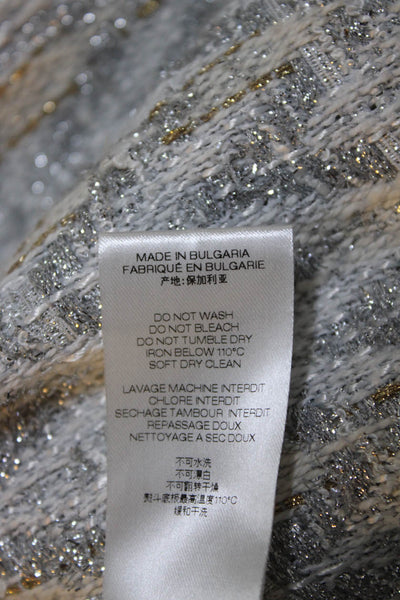 IRO Womens Cotton Metallic Striped Woven Open Front Blazer Silver Size EUR34