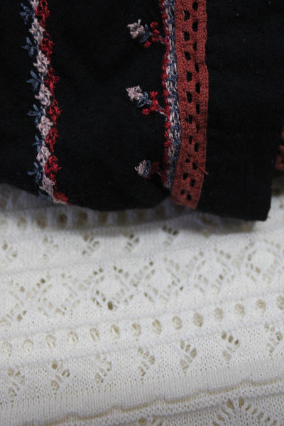 Zara Womens Cotton Striped Textured Long Sleeve Tops Black Size S L Lot 2