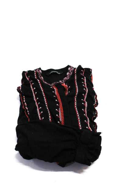 Zara Womens Cotton Striped Textured Long Sleeve Tops Black Size S L Lot 2