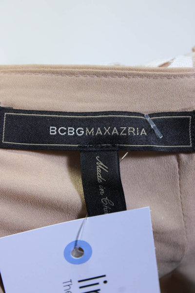 BCBGMAXAZRIA Women's Round Neck Short Sleeves Lace Peplum Blouse White Size XS